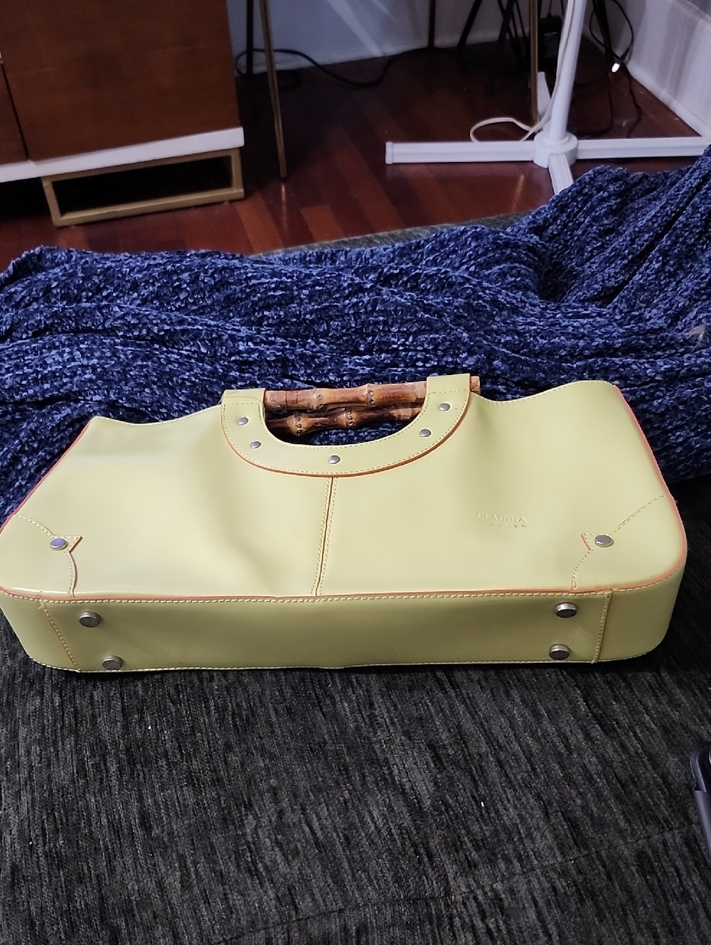 Claudia Firenze Yellow Bamboo-Handle Shoulder Bag Made In Italy Leather Euc - Picture 10 of 10